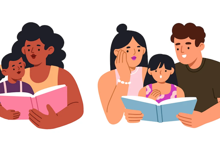 Illustration of families with child
