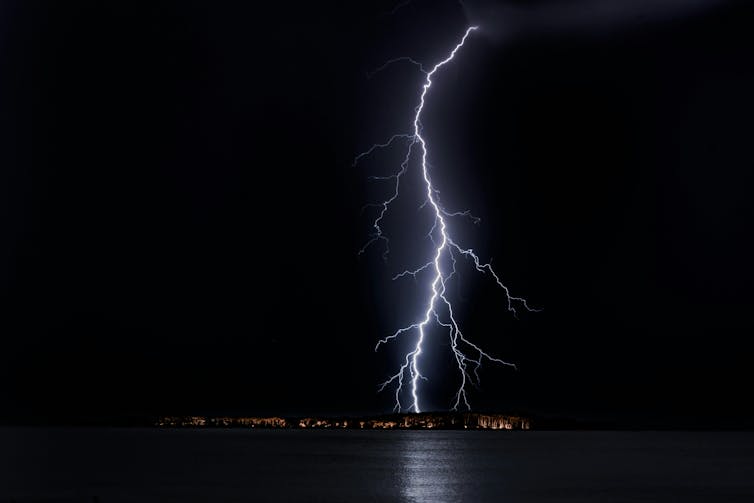 A lightning bolt striking the ground.