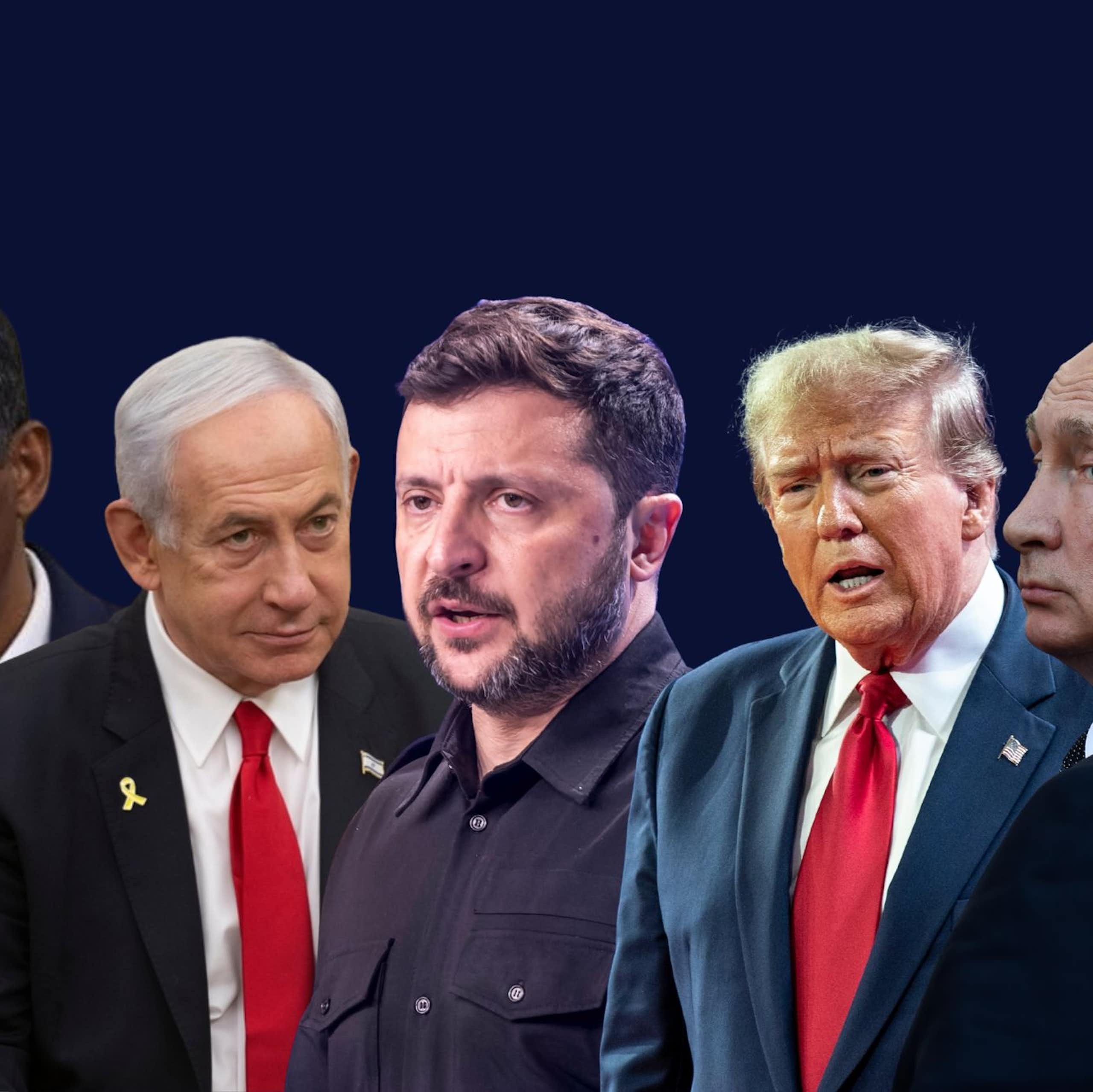 A composite image of Hemedti, Netanyahu, Zelensky, Trump and Putin side-by-side.