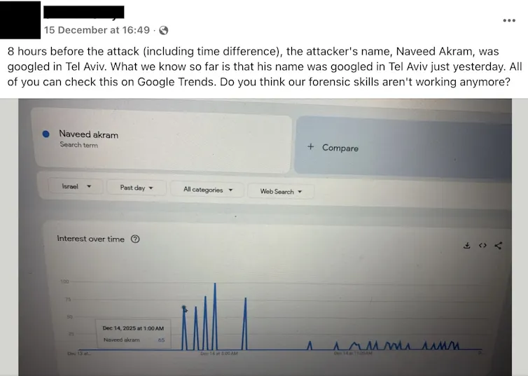 A Facebook post containing misinformation about the Bondi attacks
