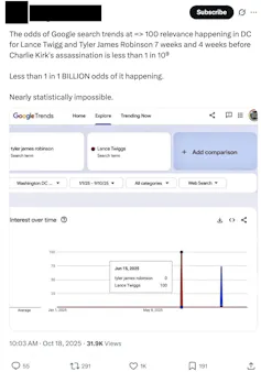 An X post showing misinformation about Charlie Kirk's alleged killer.