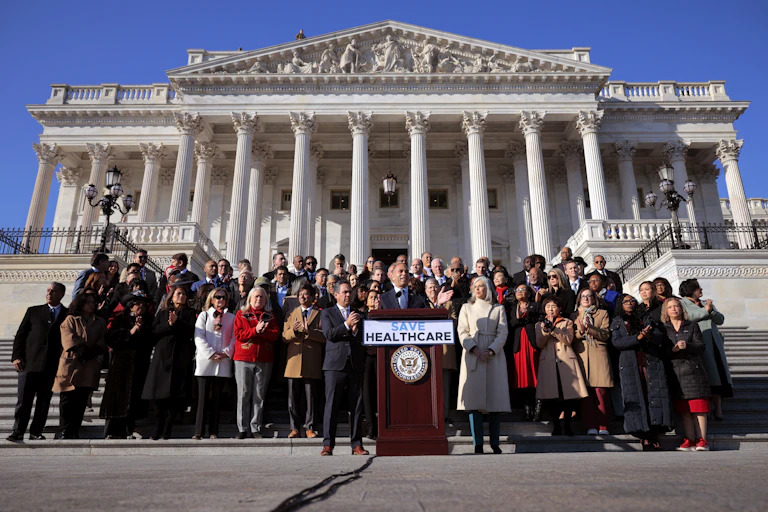 House Minority Leader Hakeem Jeffries and House Democrats hold press conference on the East Front Steps of U.S. Capitol
