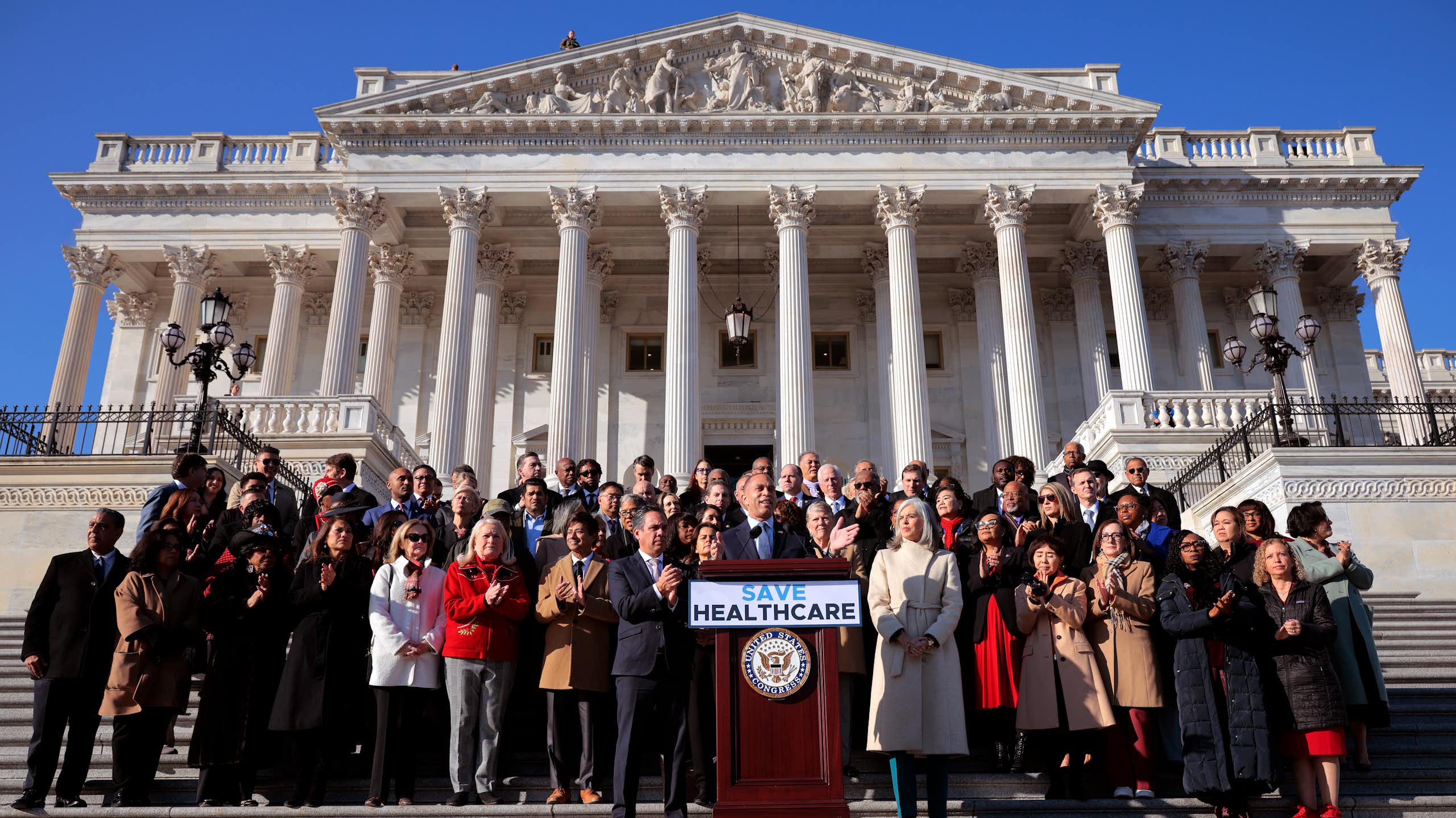 House Minority Leader Hakeem Jeffries and House Democrats hold press conference on the East Front Steps of U.S. Capitol