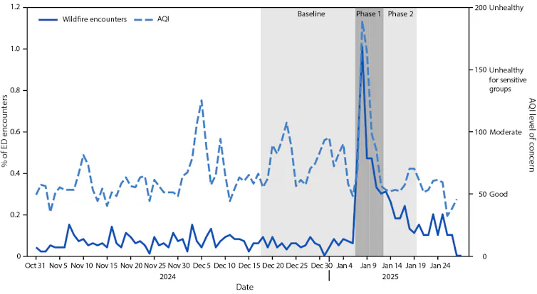 Chart shows spike in visits in early January 2025