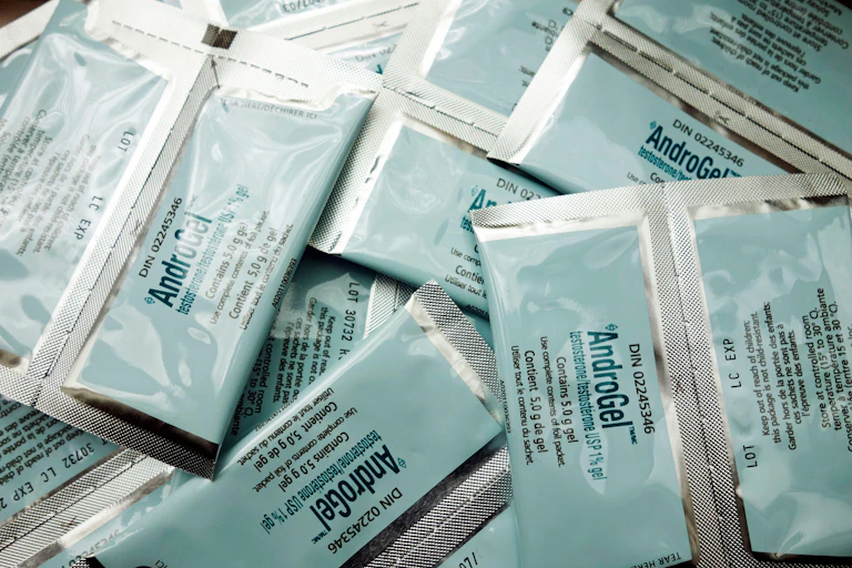 Sachets of testosterone gel.
