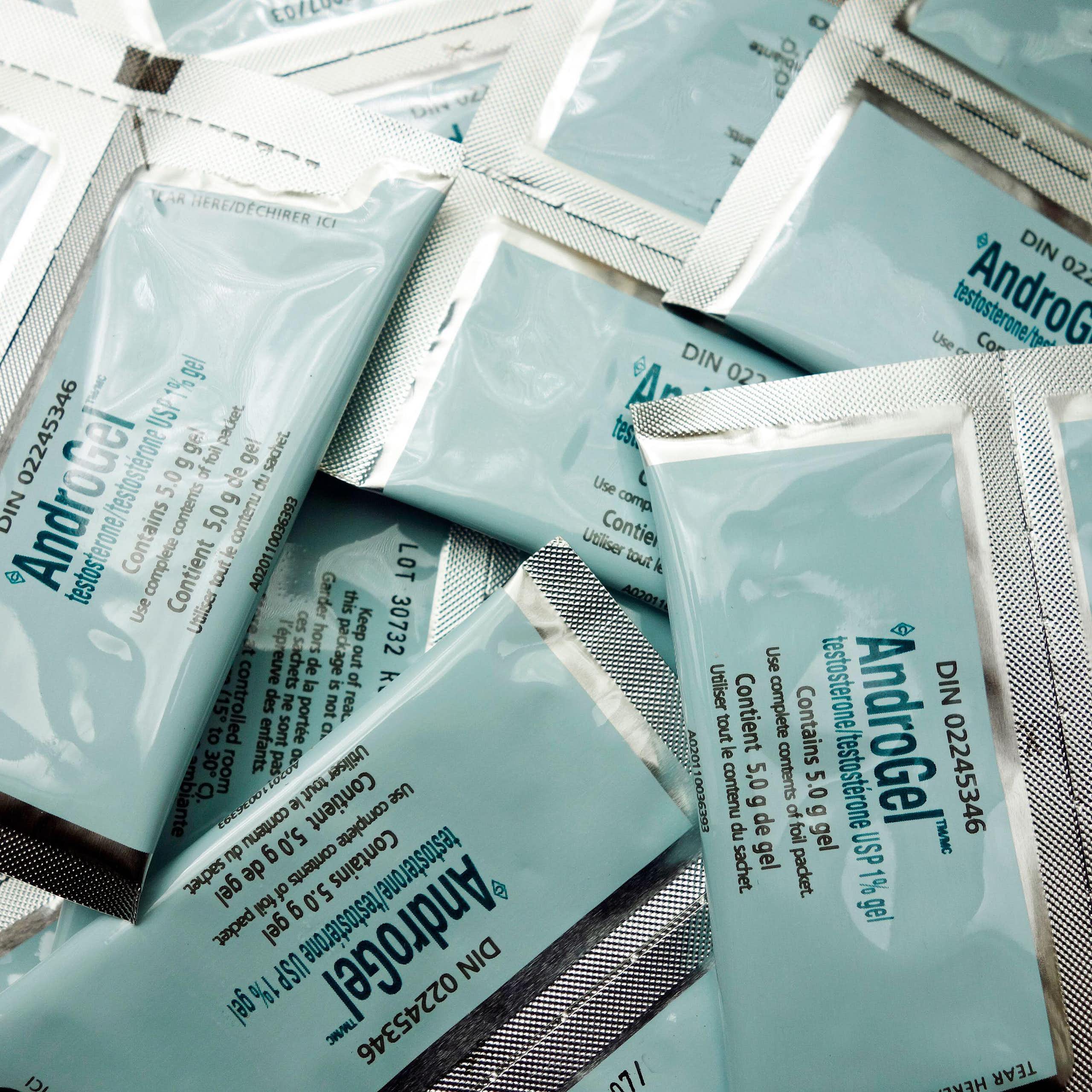Sachets of testosterone gel.