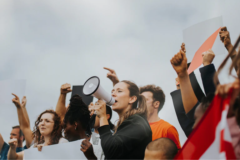 Stock image of a group of people at a protest
