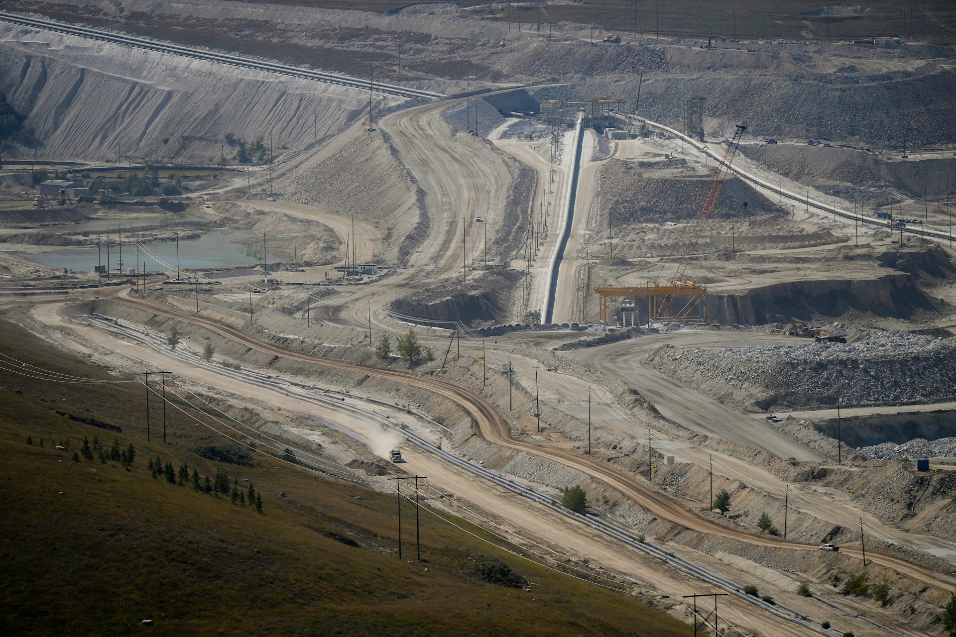 An aerial photo of a large strip mine.