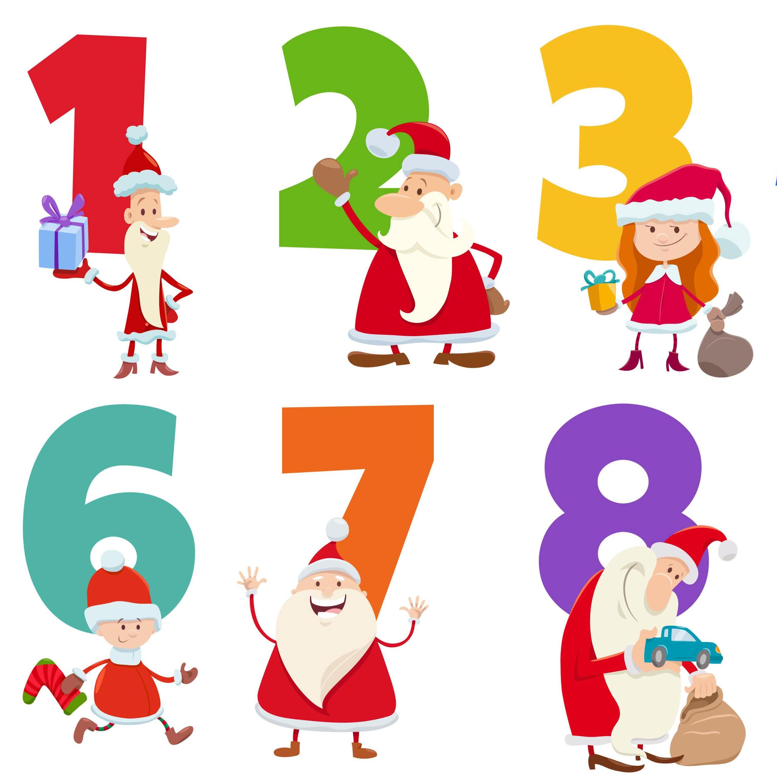 Numbers one to ten with Christmas figures.