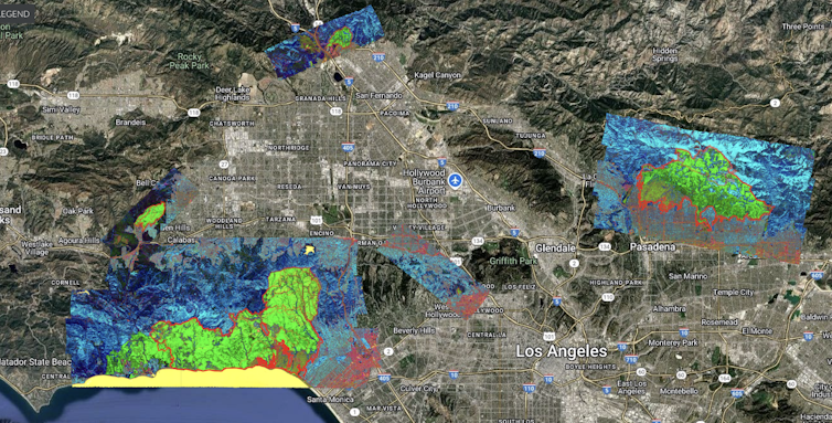 Imagen satelital del contorno del incendio.