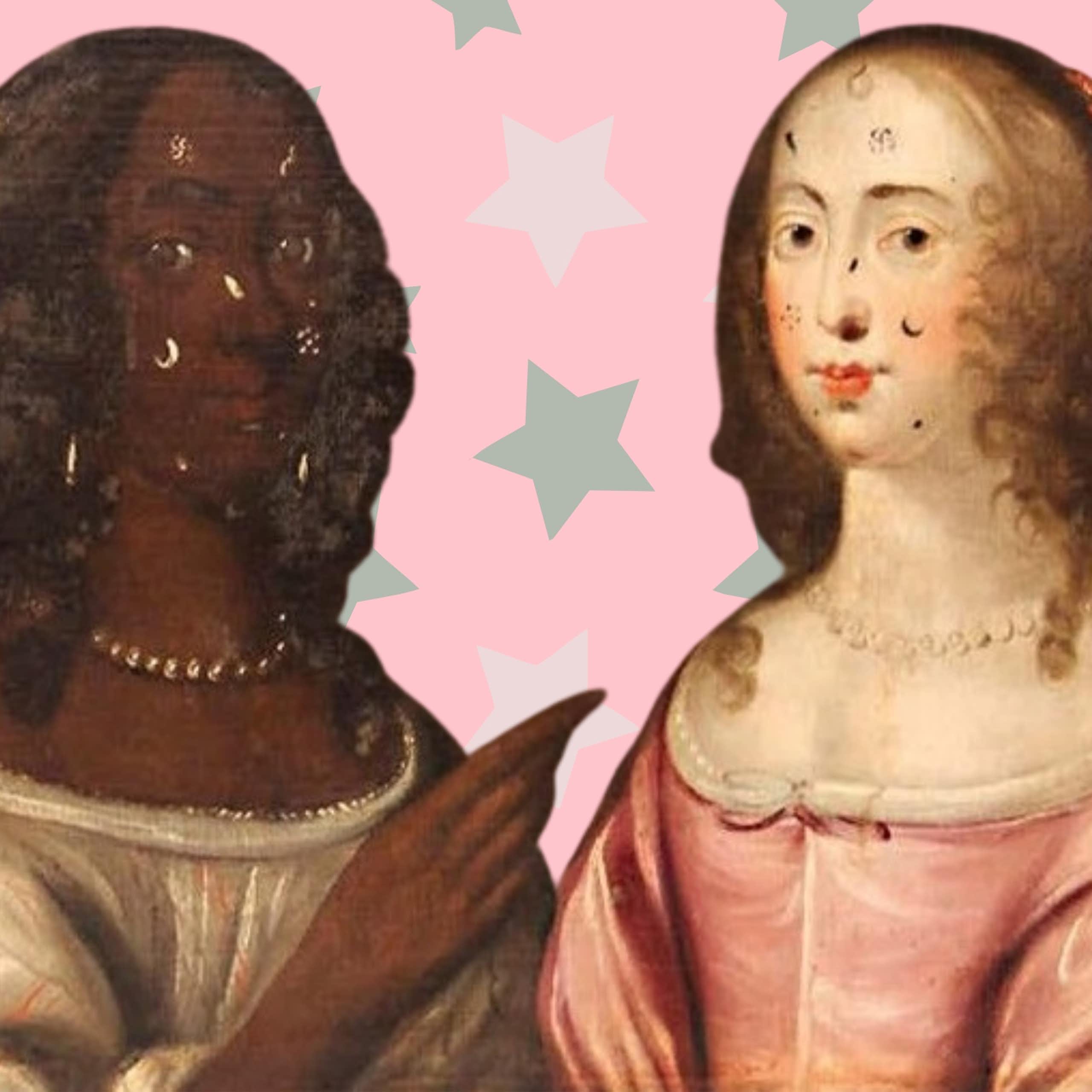 Painting of two women wearing patches