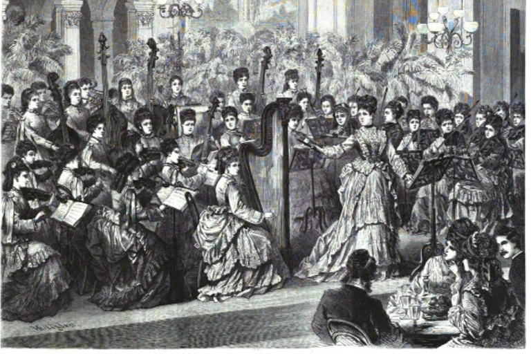 Dibujo de una orquesta femenina.
