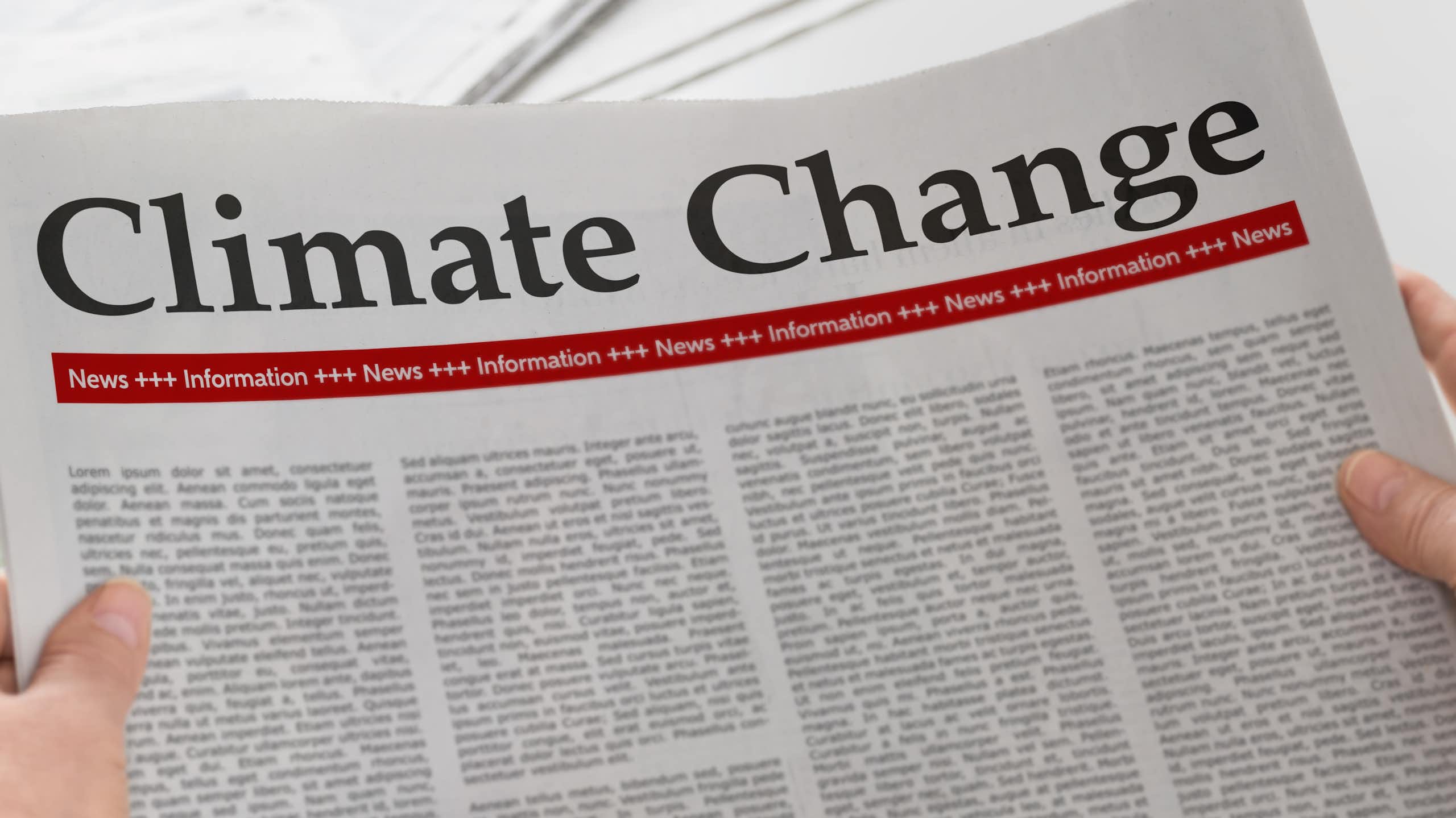 Generic newspaper with 'climate change' headline