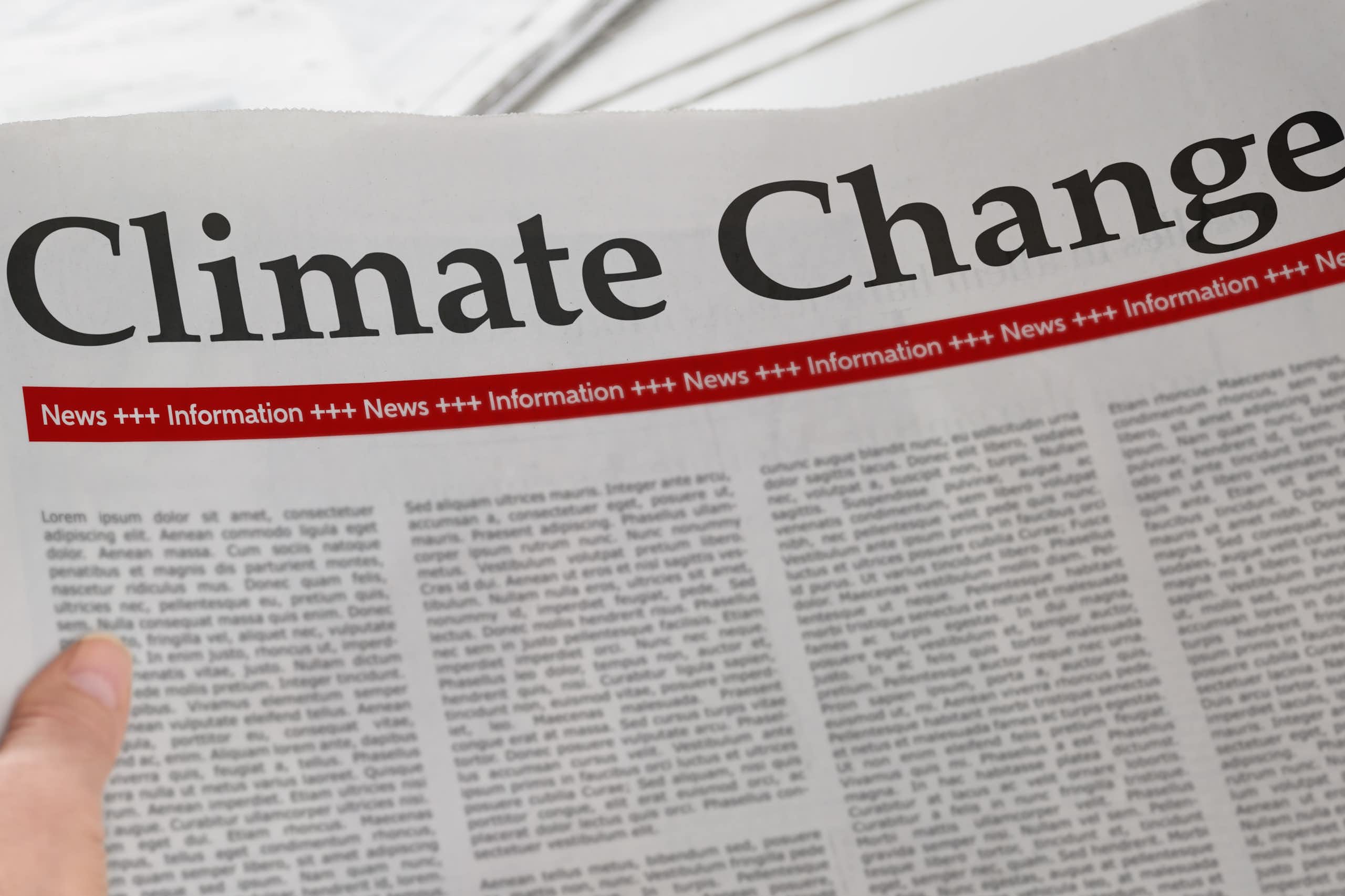 Generic newspaper with 'climate change' headline