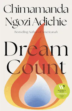 A cover of a book called Dream Count showing a multi-coloured flame.