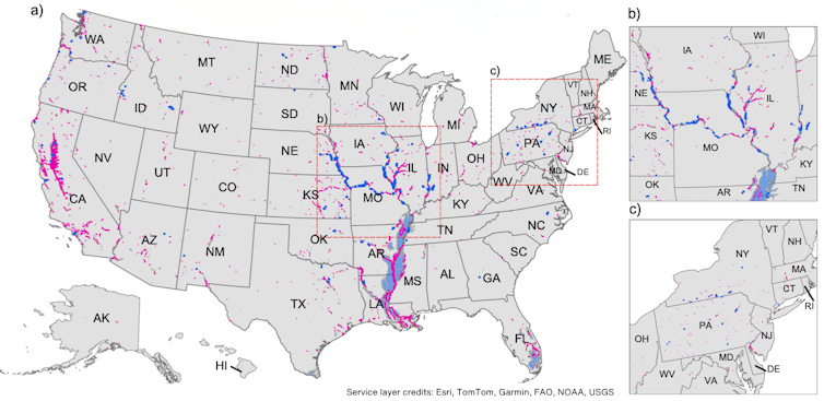 Um mapa mostra muitas violações no Centro-Oeste, bem como no estado de Washington e no Nordeste.