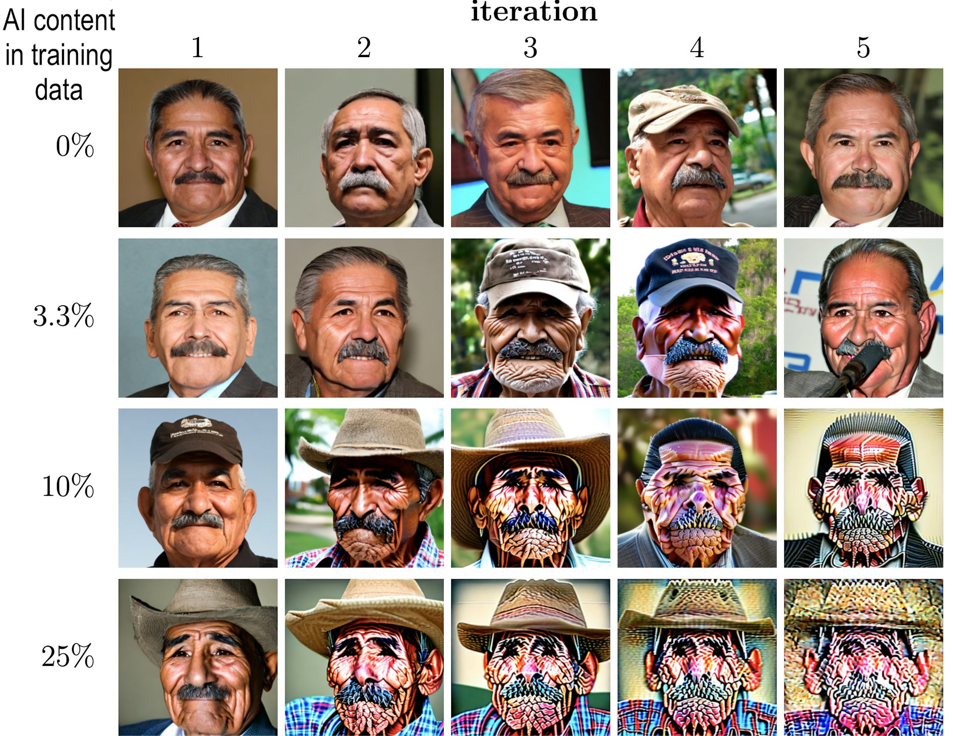 una cuadrícula de imágenes de rostros con cierta calidad fotográfica y otras ilustraciones distorsionadas parecidas a dibujos animados