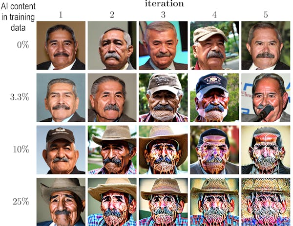 a grid of images of faces with some photo quality and others distorted cartoon-like illustrations