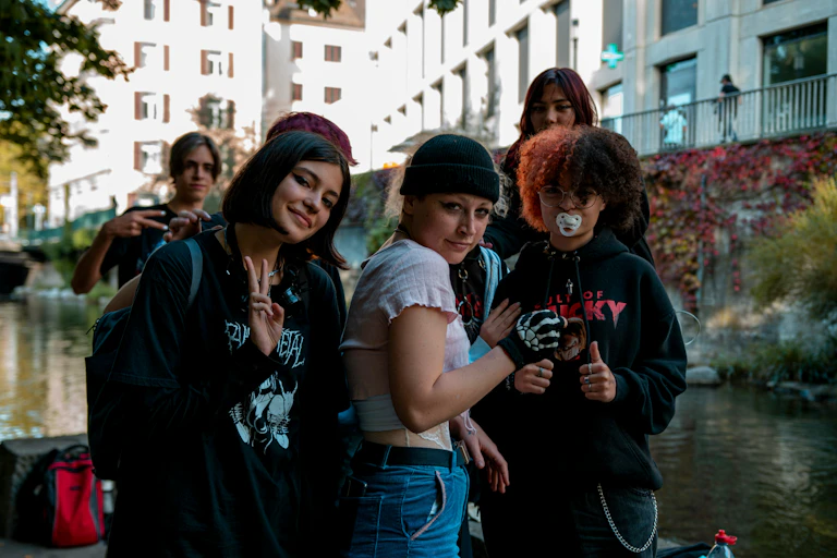 A group of teenagers hanging out.