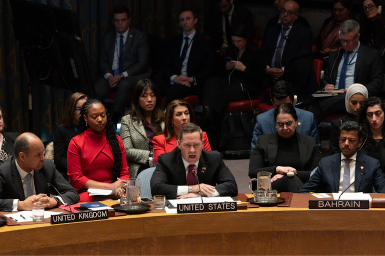 US Ambassador to the United Nations, Michael Waltz (C) speaks during a United Nations Security Council meeting at UN headquarters in New York, New York, USA, 05 January 2026. The United Nations Security Council is holding an emergency meeting under the agenda 'Threats to International Peace and Security' to address the situation in Venezuela, following a US military operation that ended with the capture of Venezuelan President Nicolas Maduro and his wife on 03 January 2026