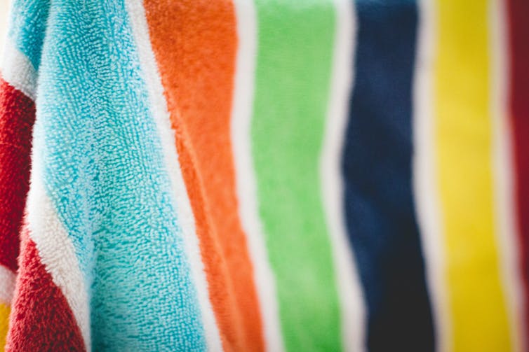 Close-up of a multicoloured striped towel.