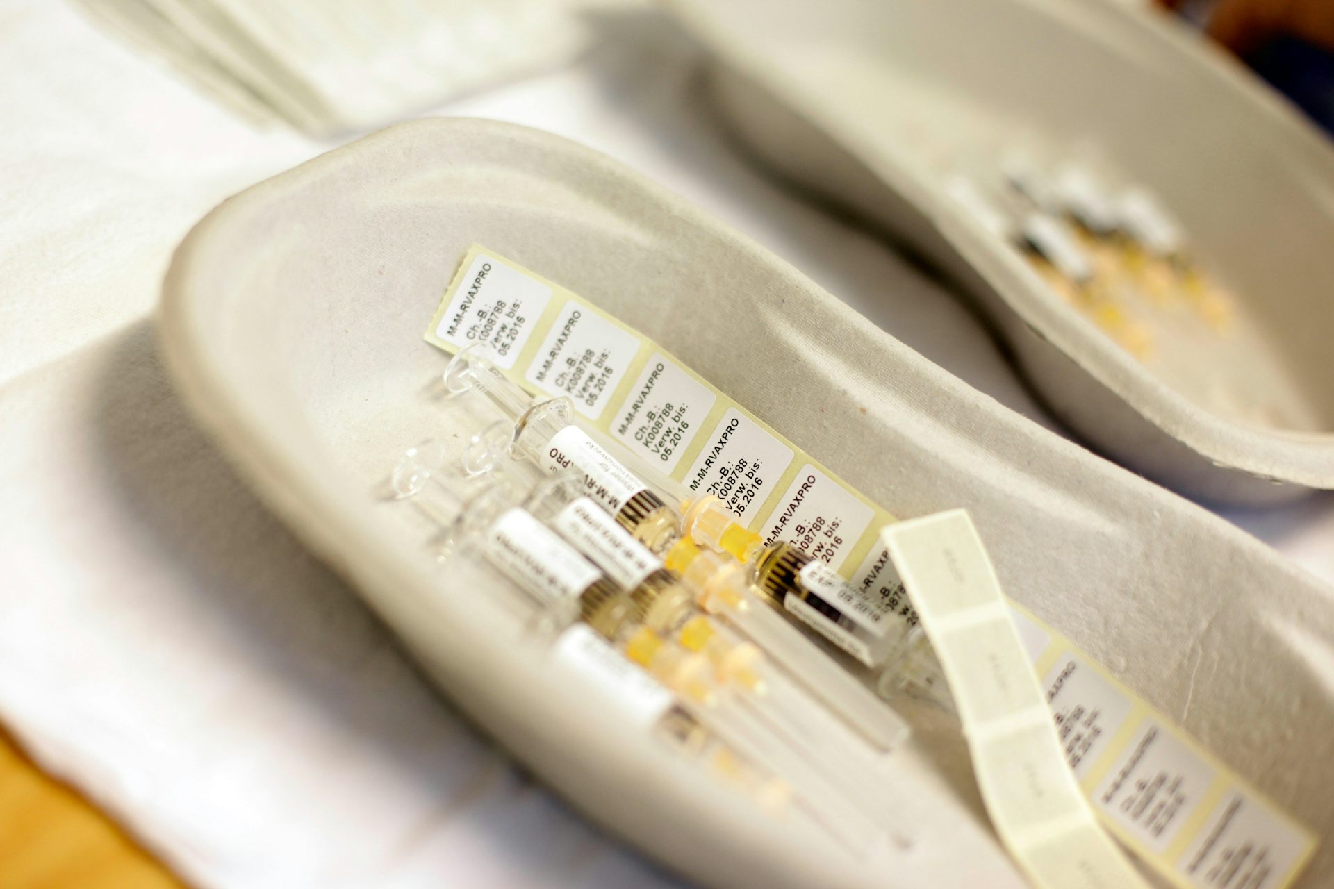 MMRV jabs in a tray.