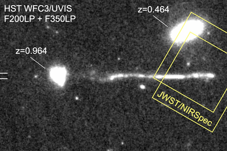 A grainy star image showing a bright straight line