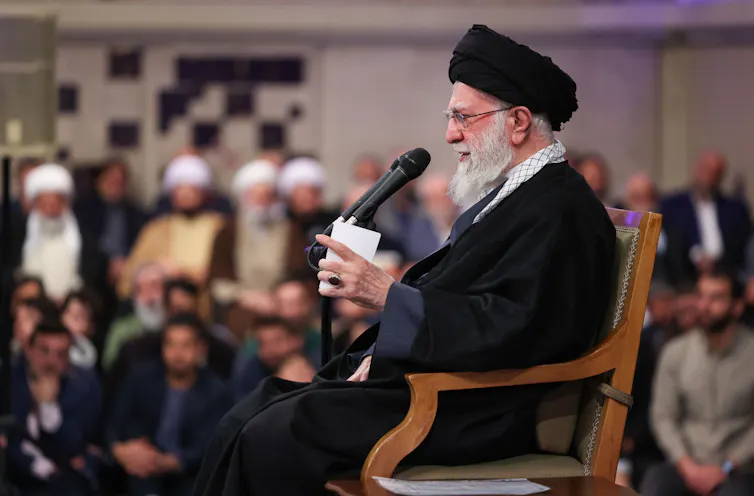 Ayatollah Ali Khamenei delivers a speech.