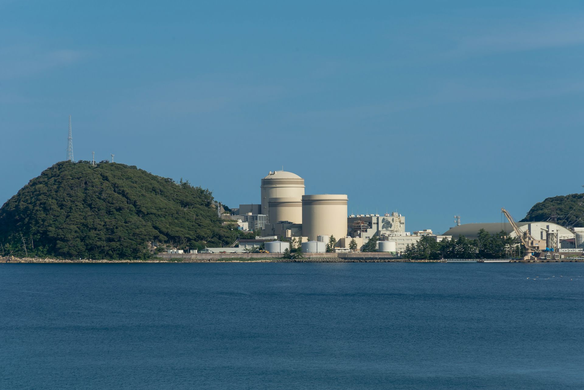 The Mihama nuclear power station situated next to the sea.