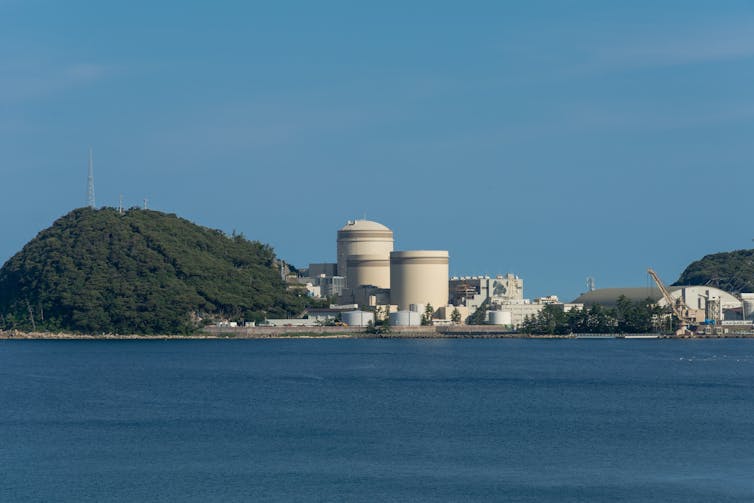 The Mihama nuclear power station situated next to the sea.