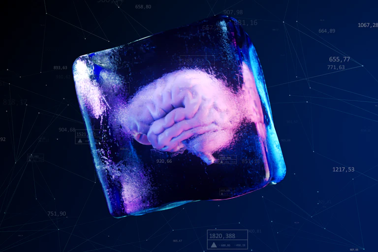 Illustration of brain inside an ice cube