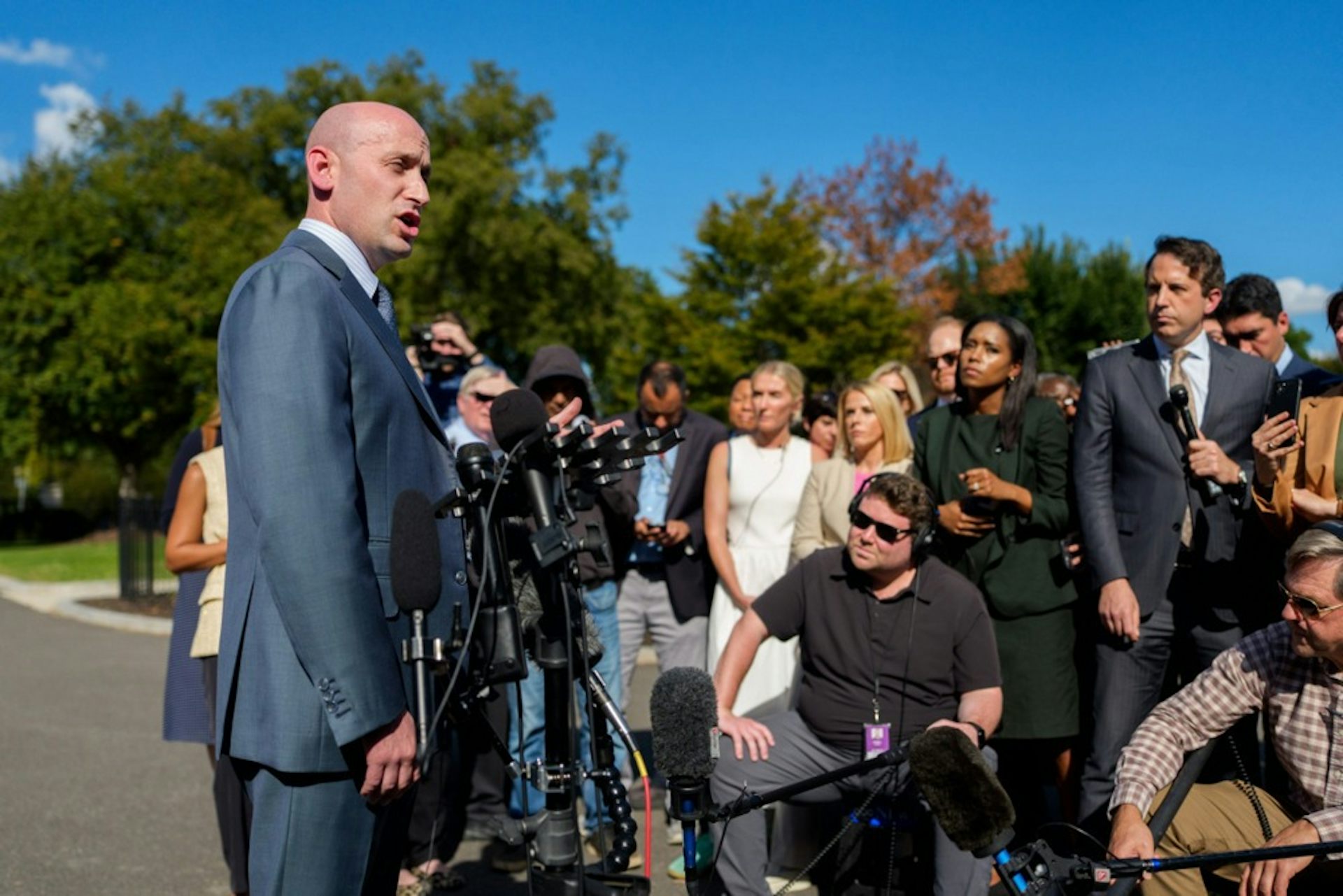 Stephen Miller talking to the press.