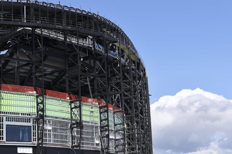 Outer wall of a stadium under construction.