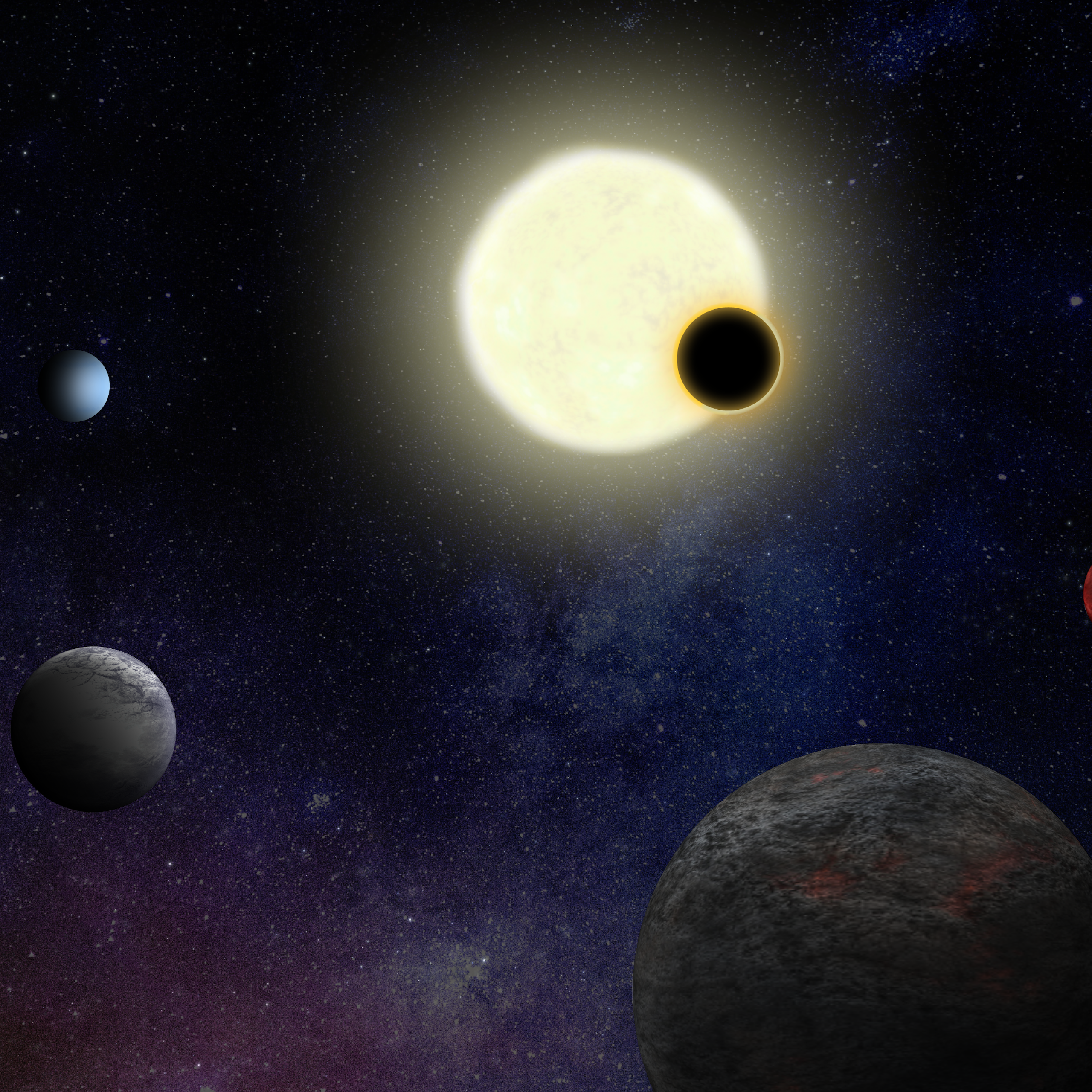 An illustration of five small, rocky planets orbiting around a star.
