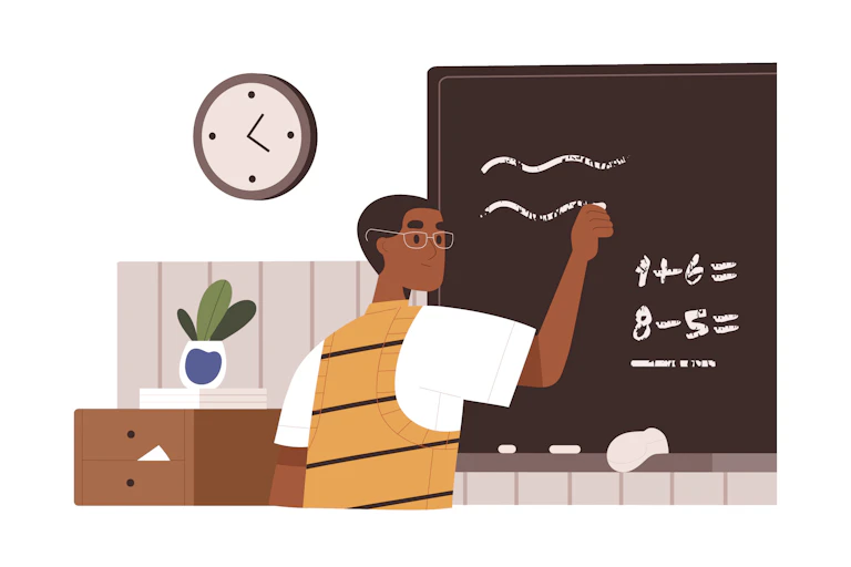 Illustration of teacher writing on a board