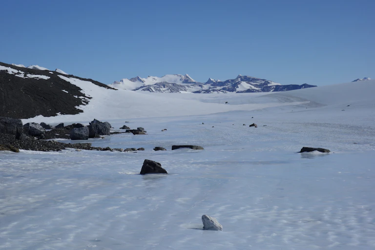 white blue glacial landscape in Antarctica