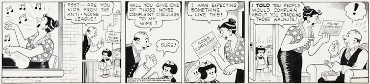 A comic strip mocking the Anti-Noise League