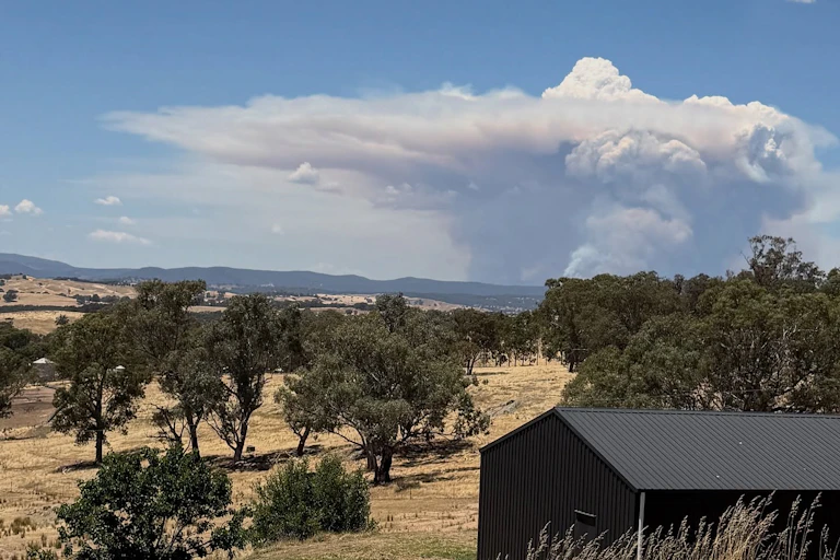 A pyrocumulus grows over the Mount Lawson fire.
