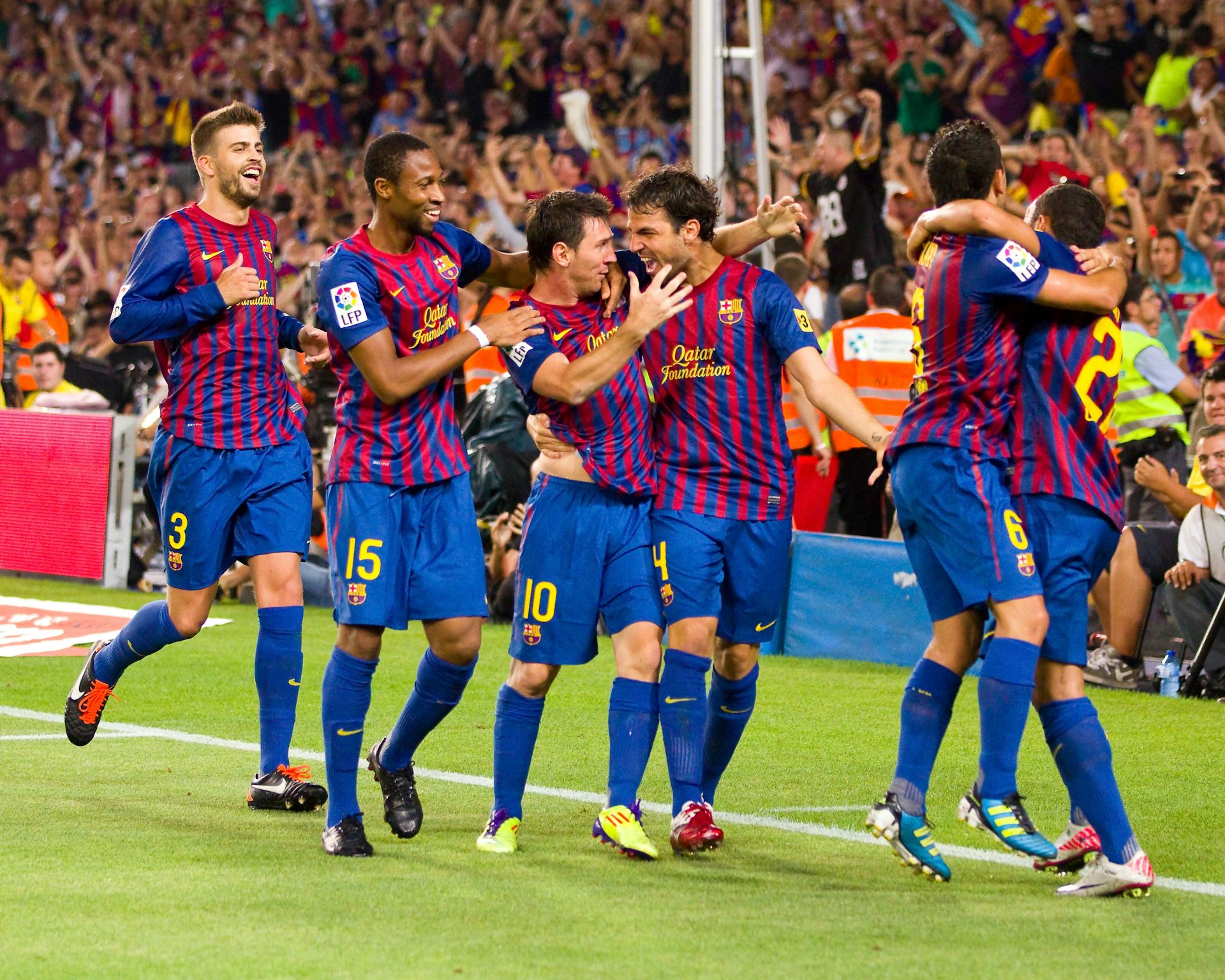 Jugadors del Barcelona celebrant un gol.