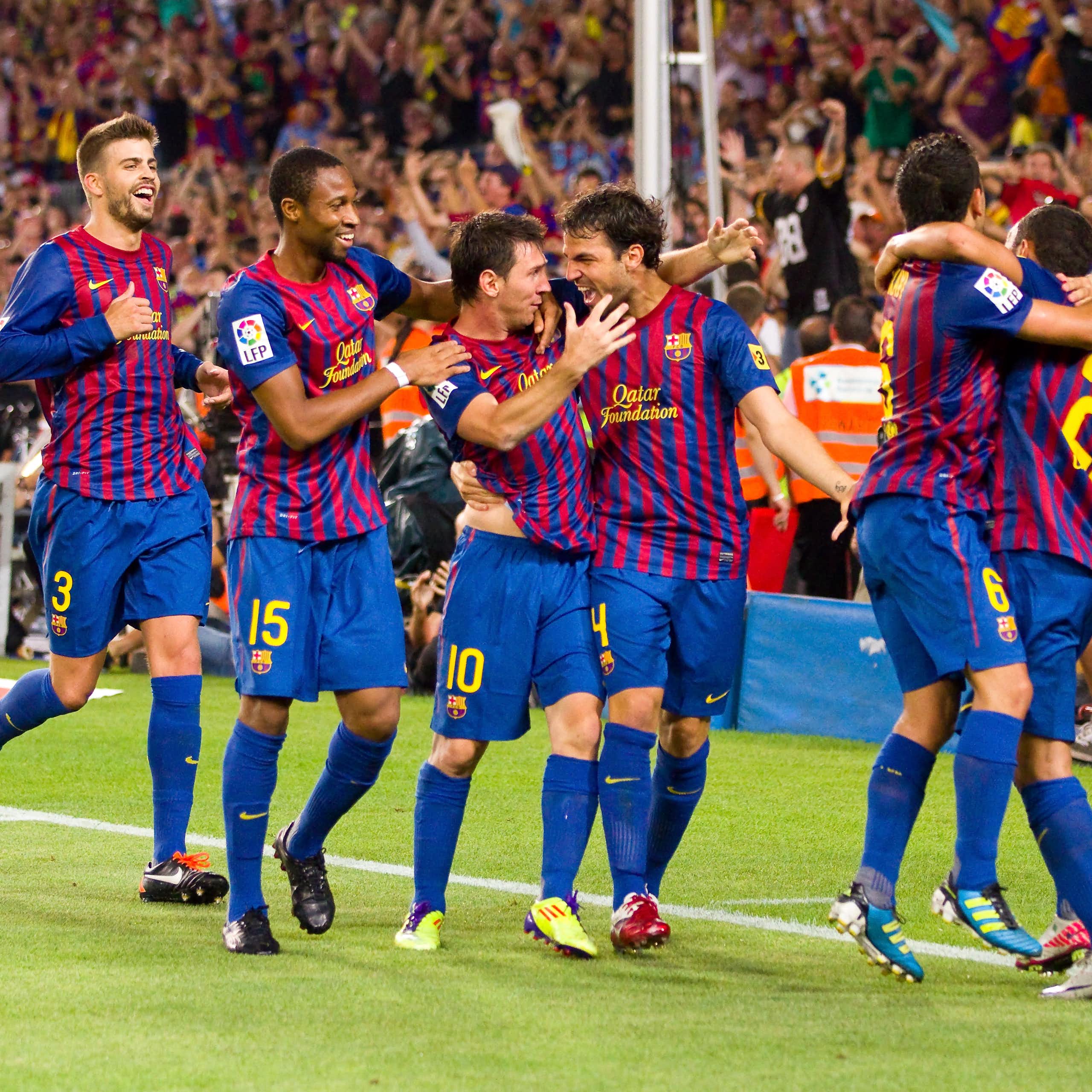 Jugadors del Barcelona celebrant un gol.