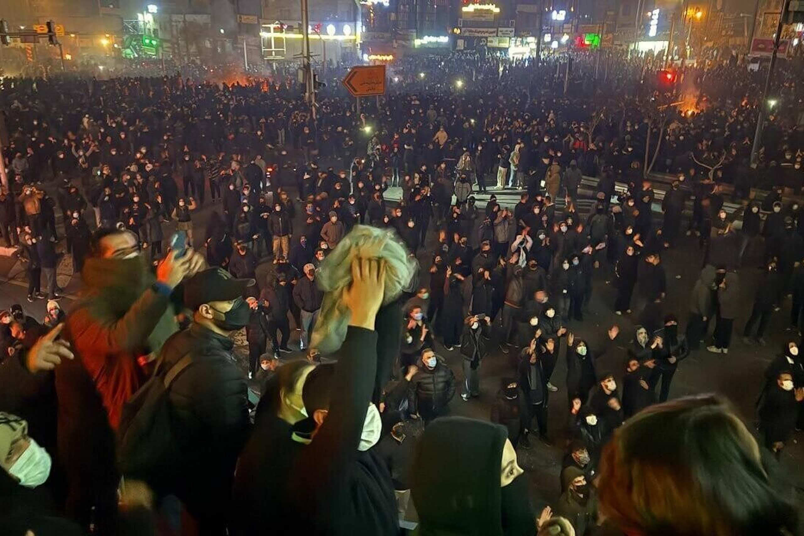 Image taken from social media showing thousands of people protesting in Iran.