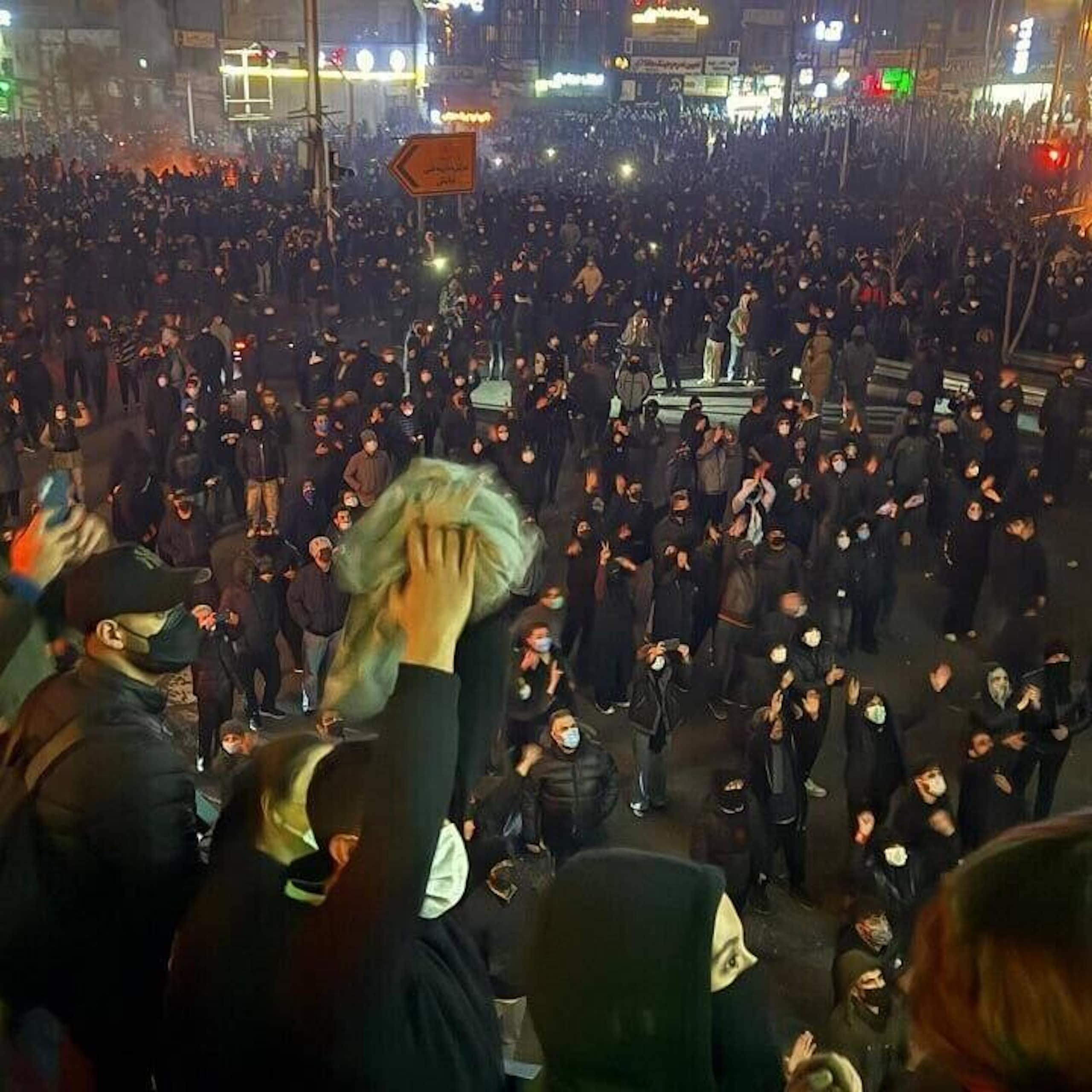 Image taken from social media showing thousands of people protesting in Iran.