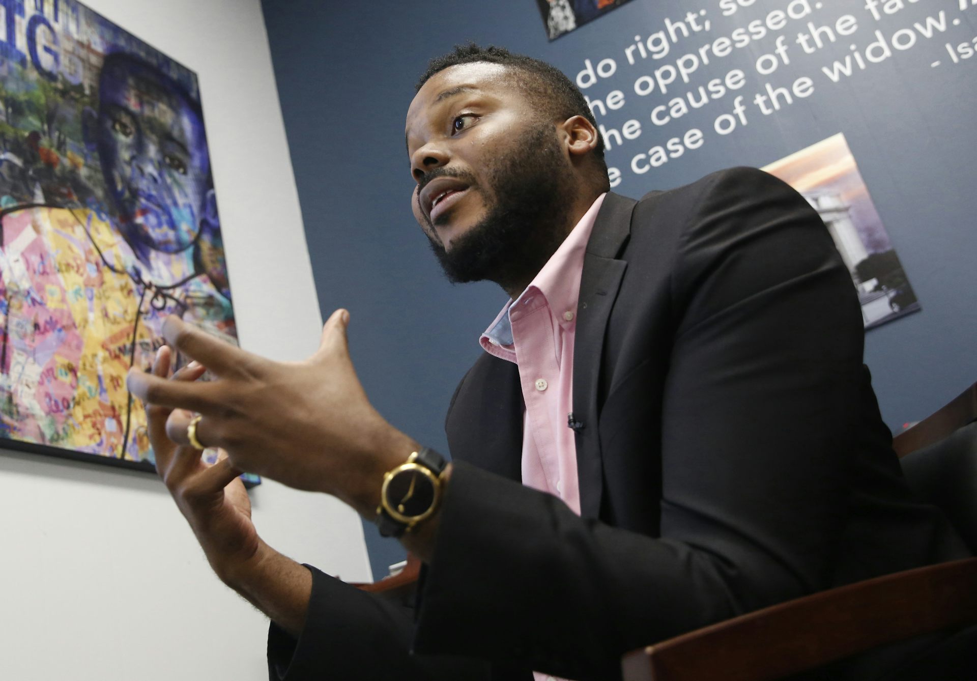 Michael Tubbs, the mayor of Stockton, Calif., gestures with his hands while making a point.