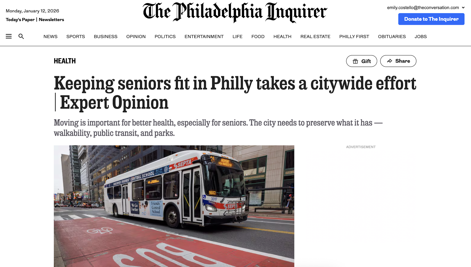 Headline in The Philadelphia Inquirer reads: 'Keeping seniors fit in Philly takes a citywide effort' '