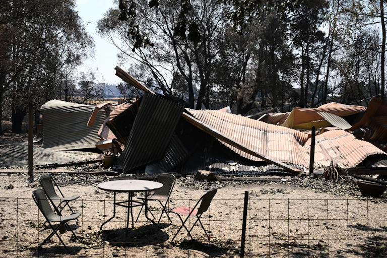 The damaged Ruffy Store in the bushfire affected town of Ruffy in Victoria