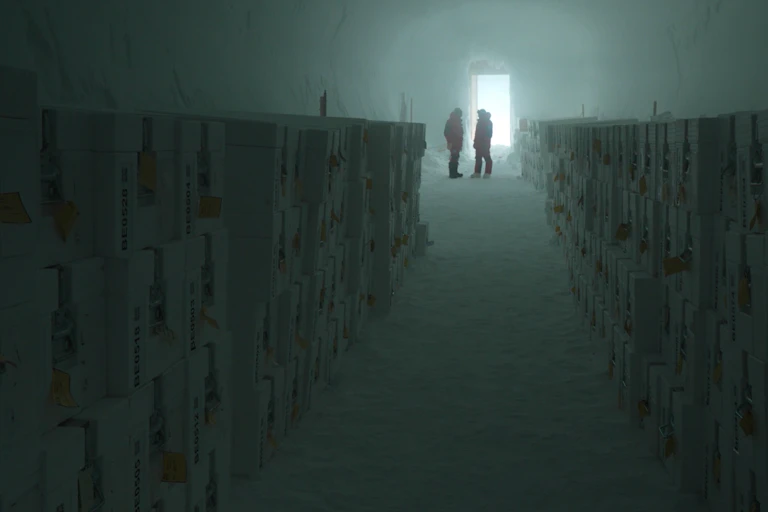 Stockage de carottes de glace dans le Sanctuaire Ice Memory à Concordia, en Antarctique.