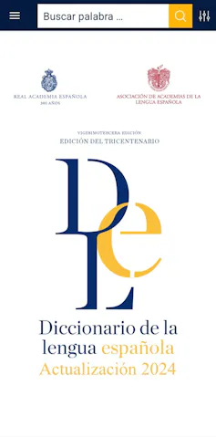 Captura de pantalla de la interfaz de inicio de la aplicación del _Diccionario de la lengua española_ para teléfonos inteligentes.