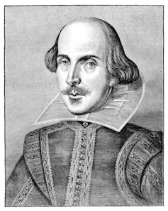 An engraving of William Shakespeare.