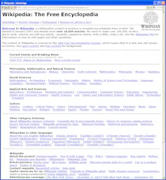Screenshot of the Wikipedia homepage in 2001.