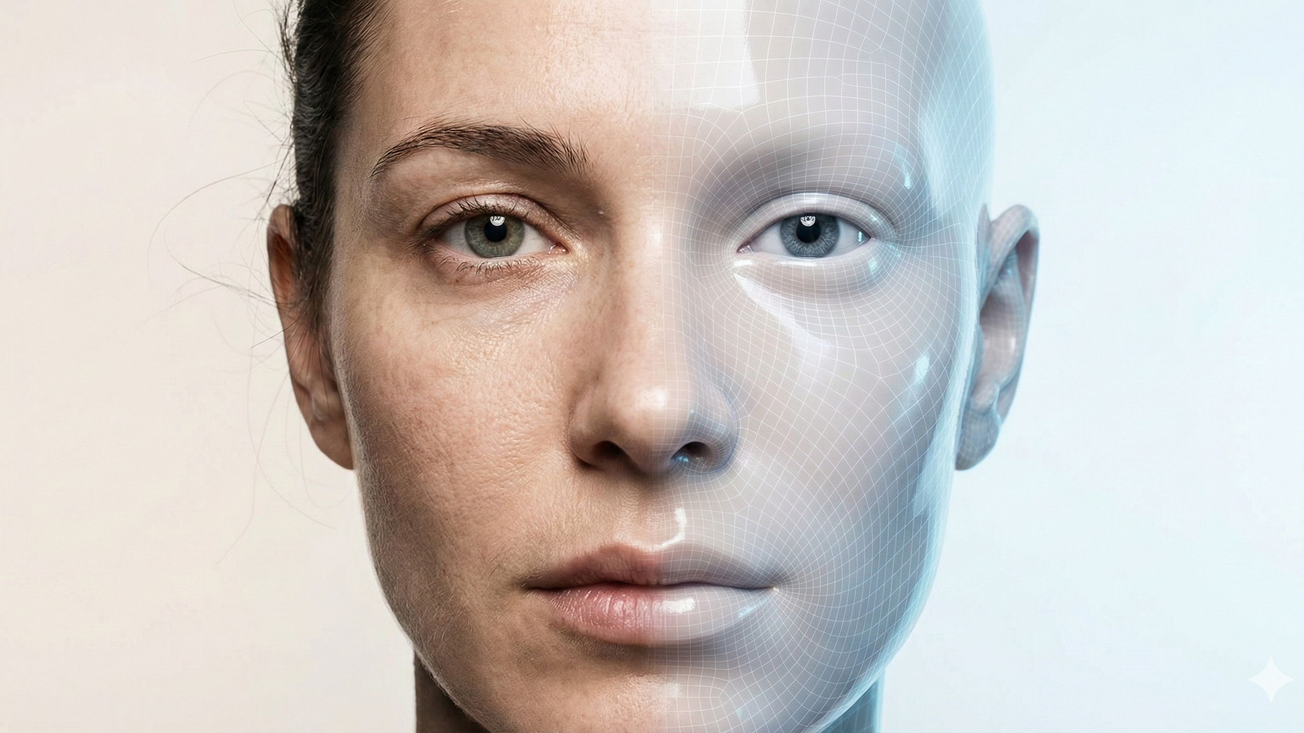 Fusion d'un visage de femme et de robot.